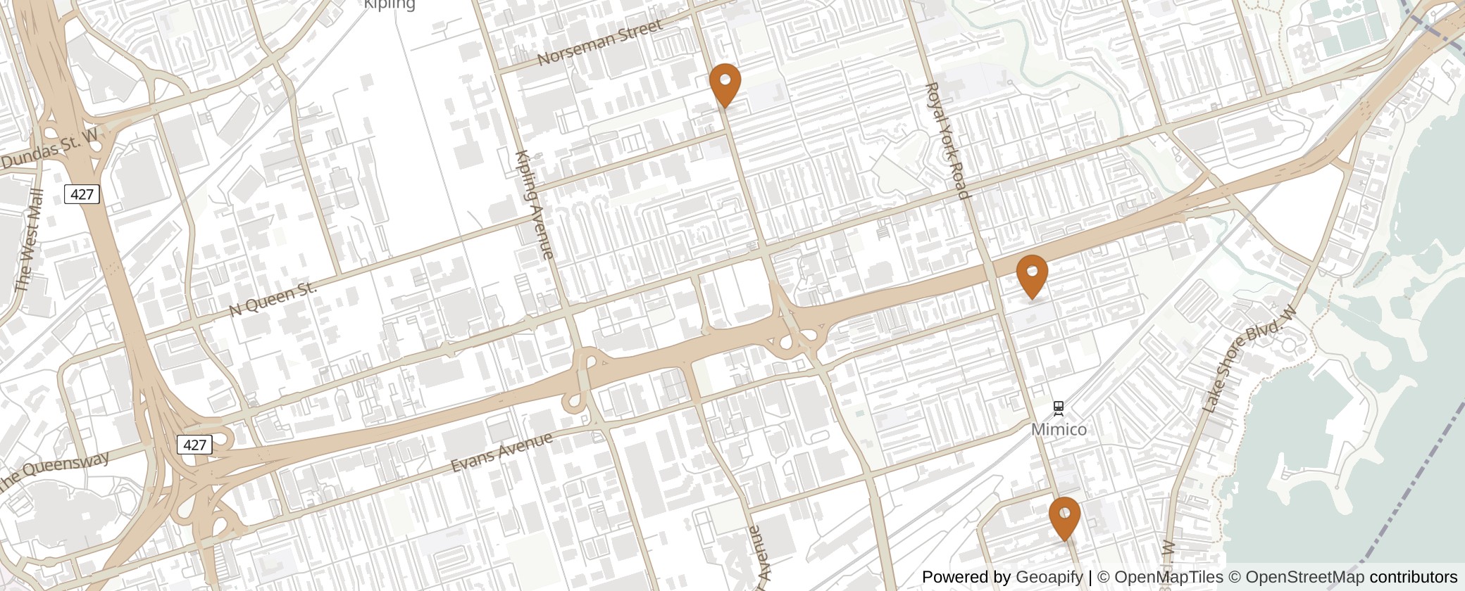 Map of Multiplexes in Etobicoke-Lakeshore, Toronto (Ward 3)