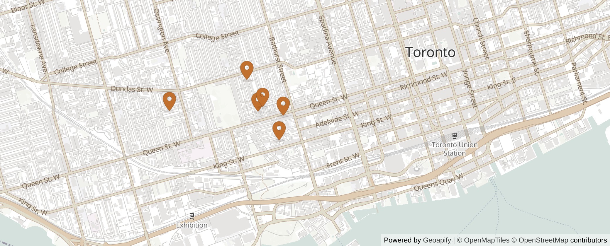 Map of Multiplexes in Spadina-Fort York, Toronto (Ward 10)