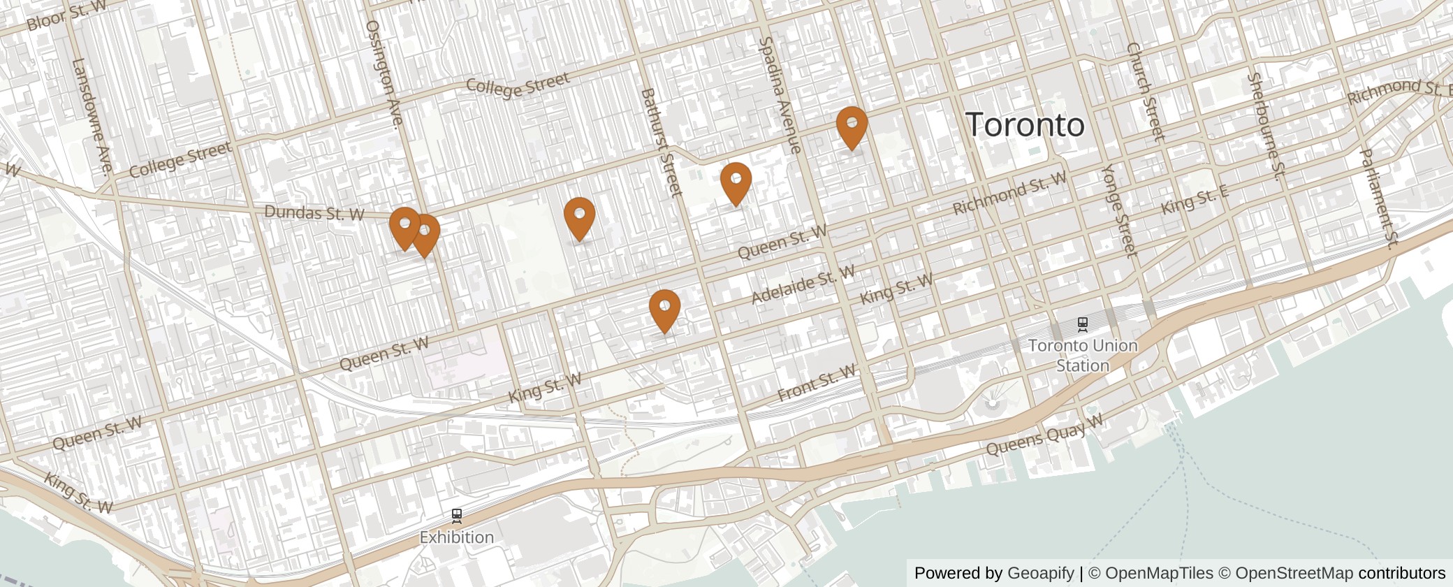 Map of Multiplexes in Spadina-Fort York, Toronto (Ward 10)