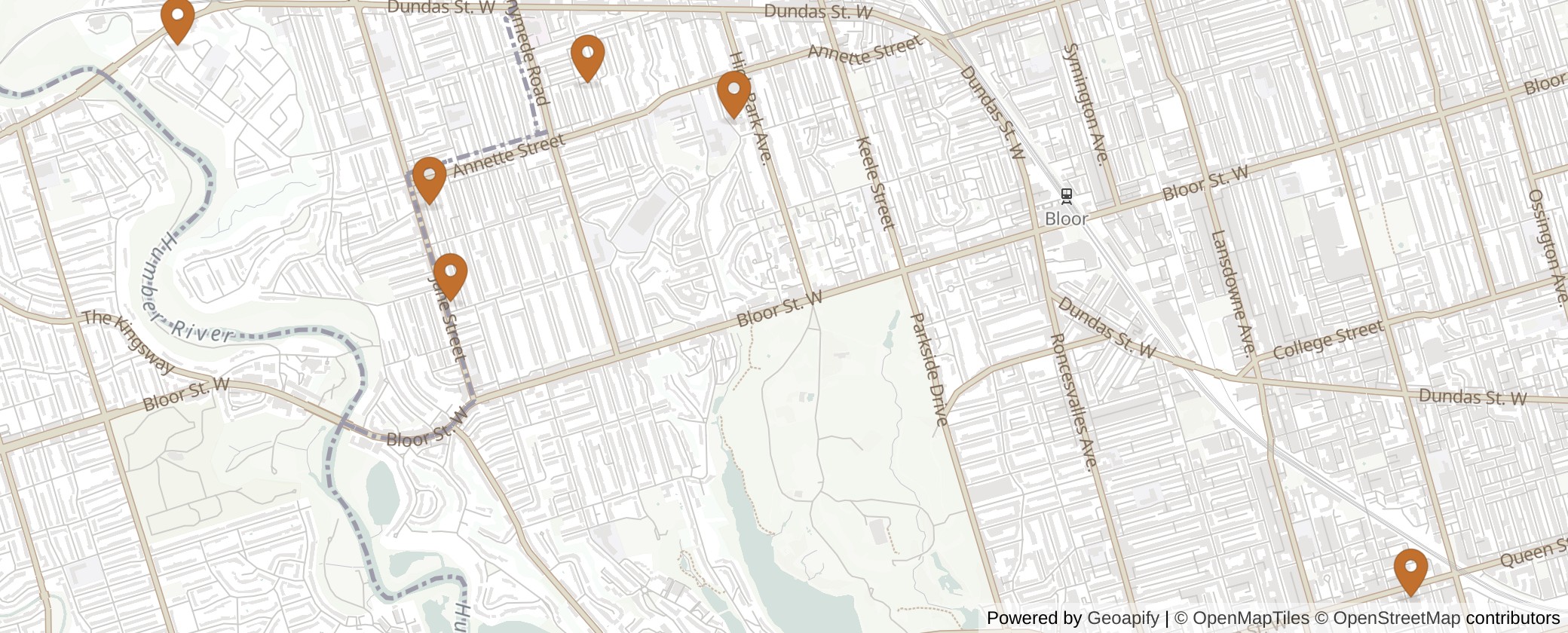 Map of Multiplexes in Parkdale-High Park, Toronto (Ward 4)