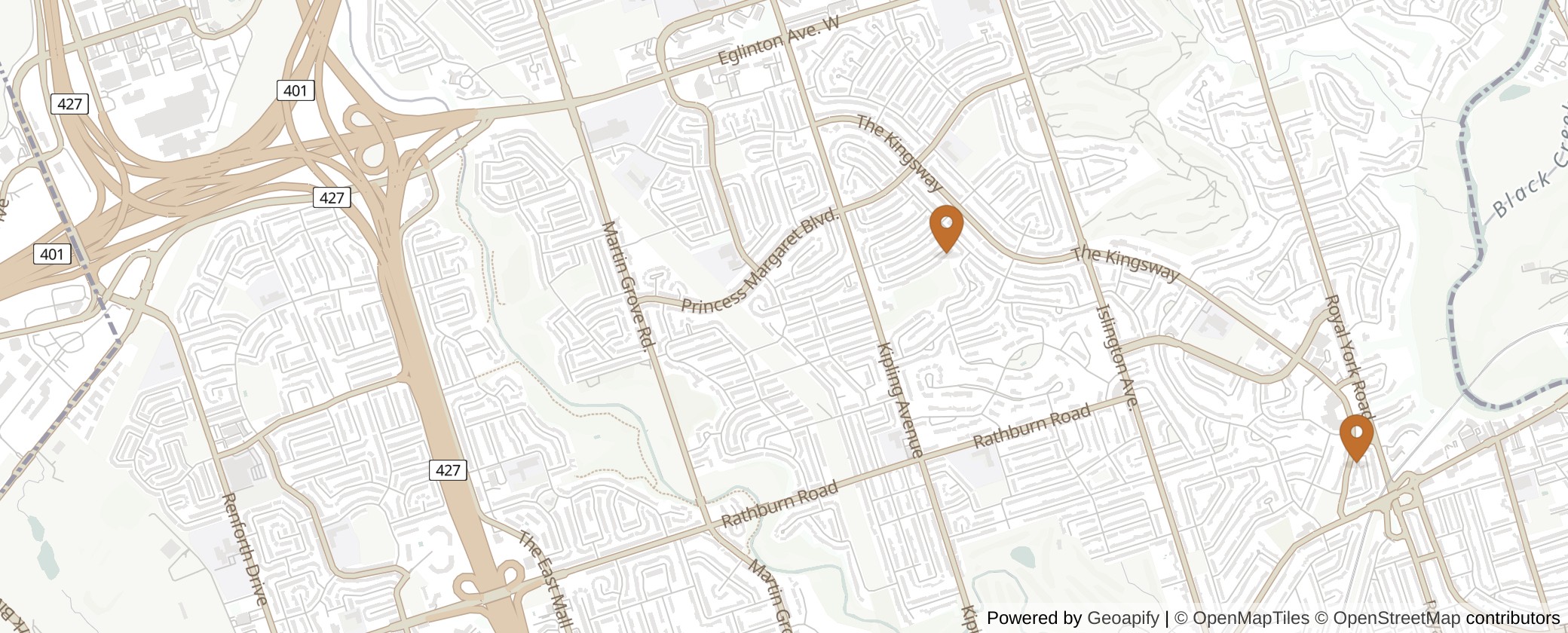 Map of Multiplexes in Etobicoke Centre, Toronto (Ward 2)