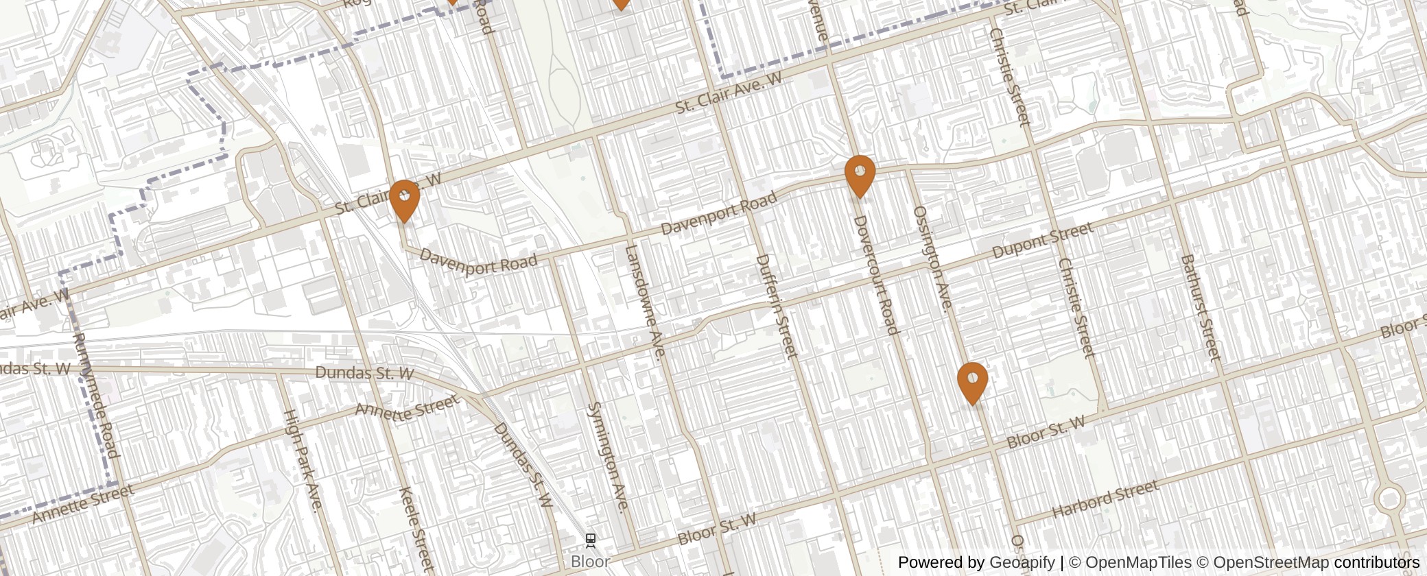 Map of Multiplexes in Davenport, Toronto (Ward 9)