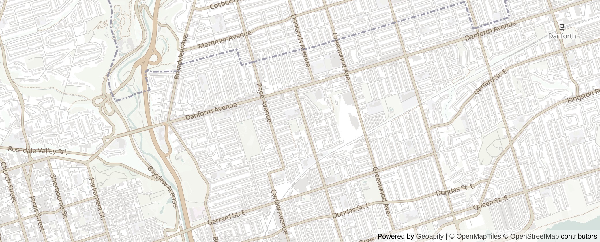 Map of Multiplexes in Toronto-Danforth, Toronto (Ward 14)
