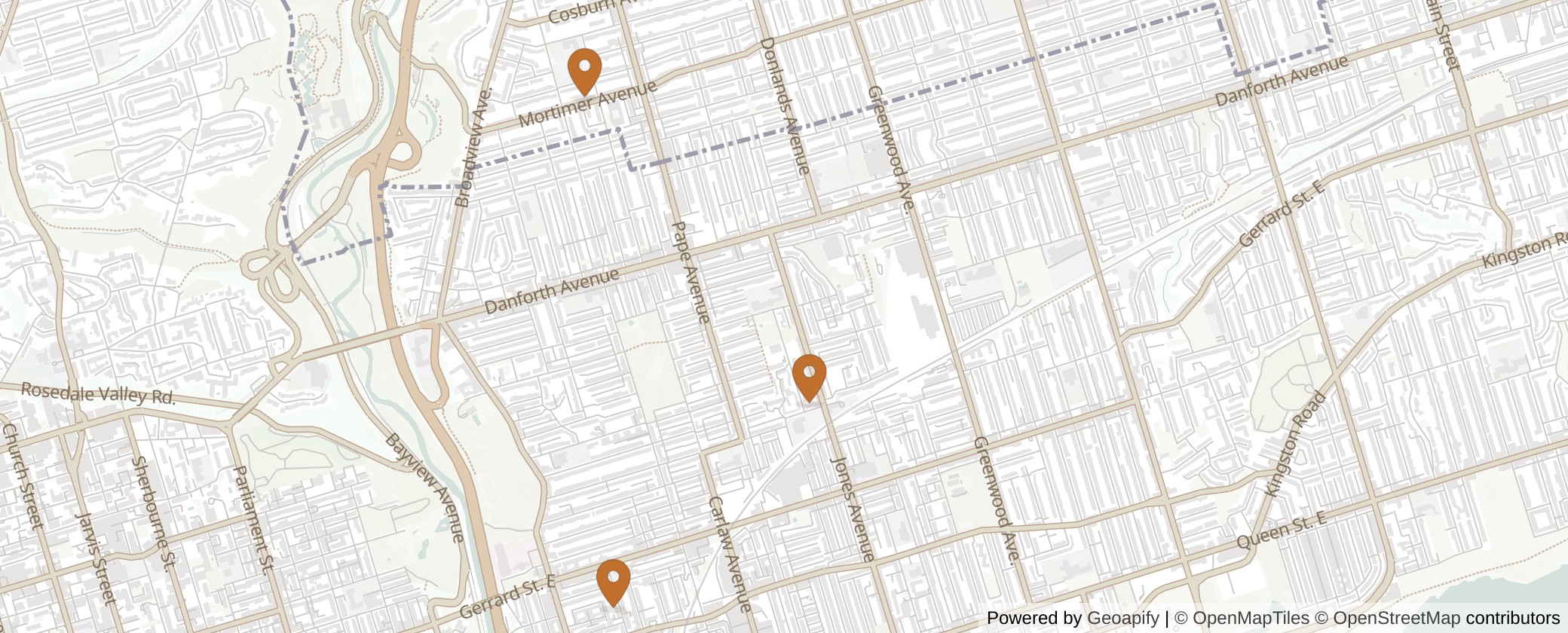 Map of Multiplexes in Toronto-Danforth, Toronto (Ward 14)