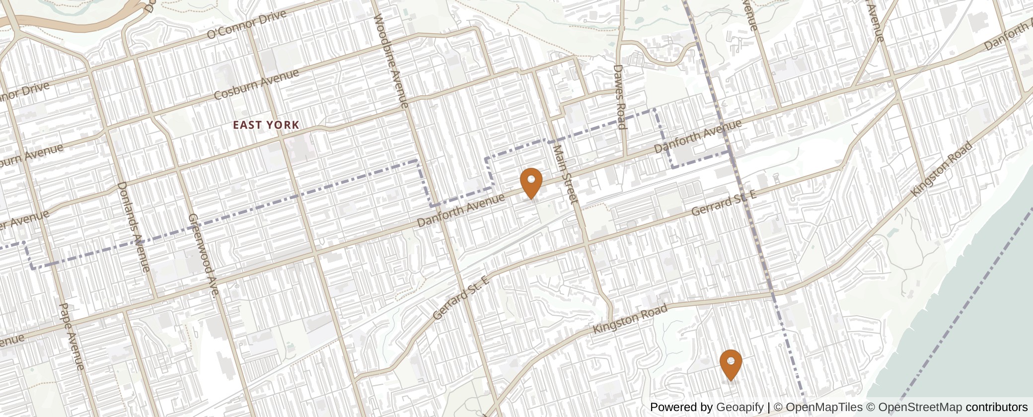 Map of Multiplexes in Beaches-East York, Toronto (Ward 19)