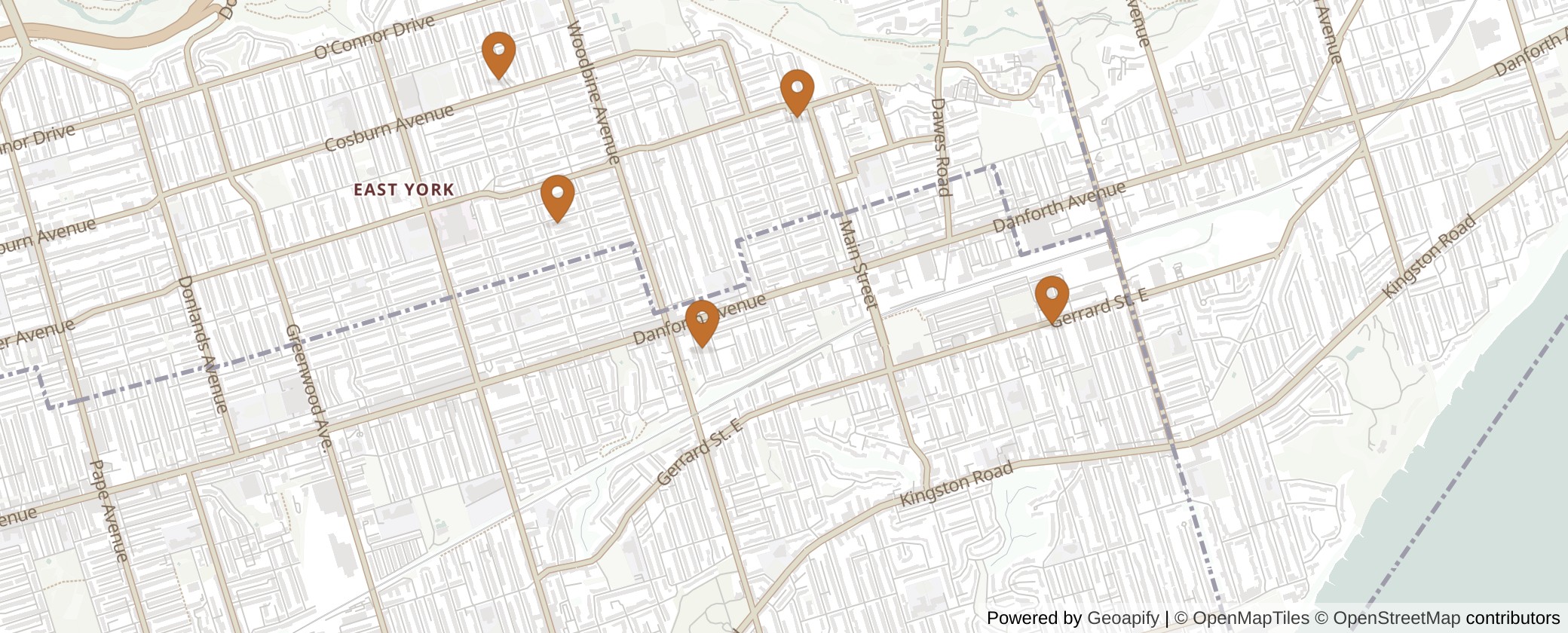 Map of Multiplexes in Beaches-East York, Toronto (Ward 19)