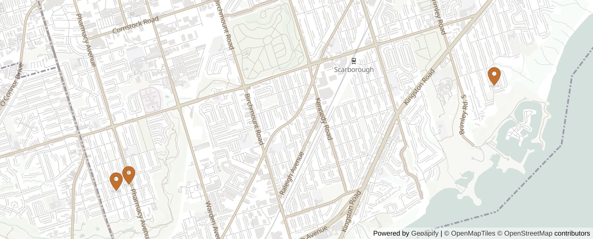 Map of Multiplexes in Scarborough Southwest, Toronto (Ward 20)