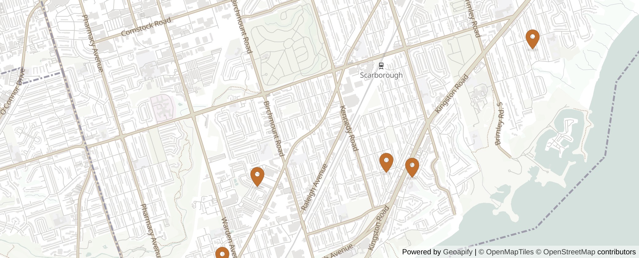 Map of Multiplexes in Scarborough Southwest, Toronto (Ward 20)