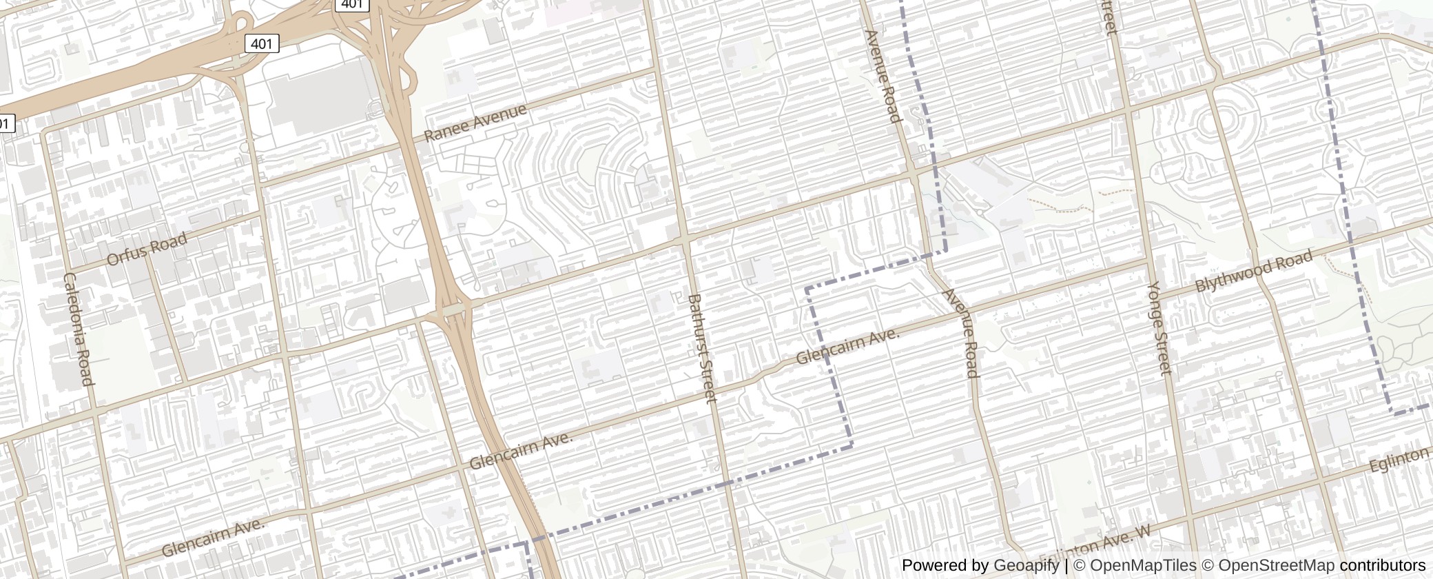 Map of Multiplexes in Eglinton-Lawrence, Toronto (Ward 8)