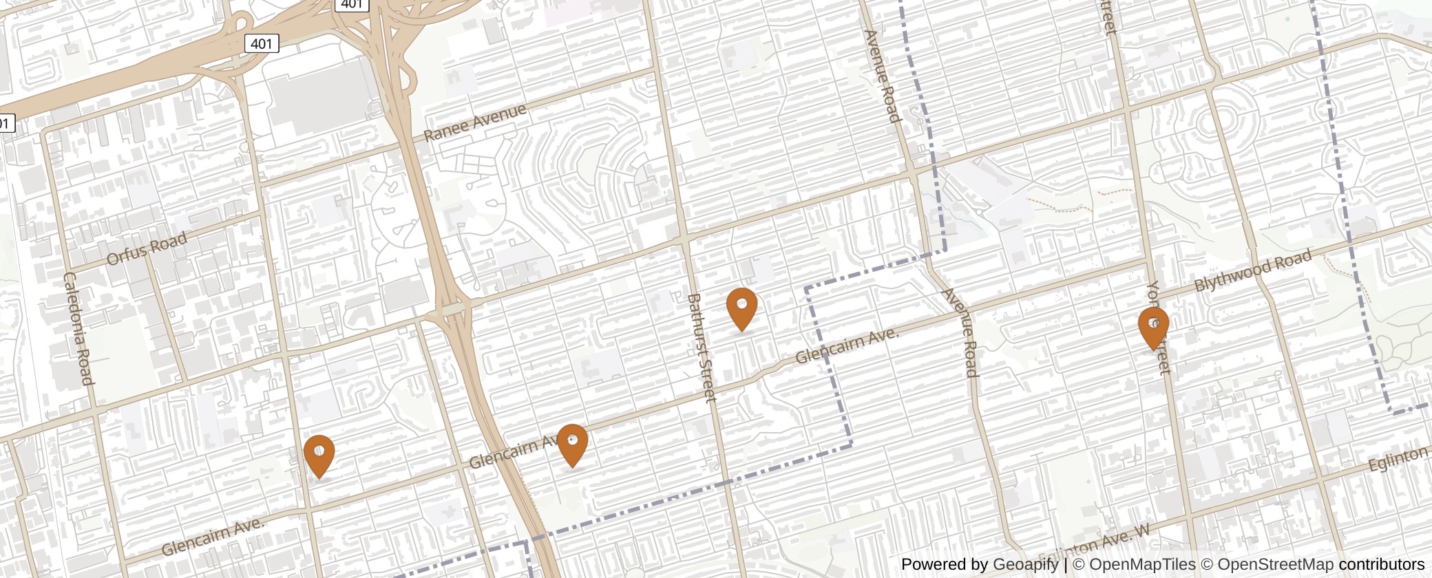 Map of Multiplexes in Eglinton-Lawrence, Toronto (Ward 8)