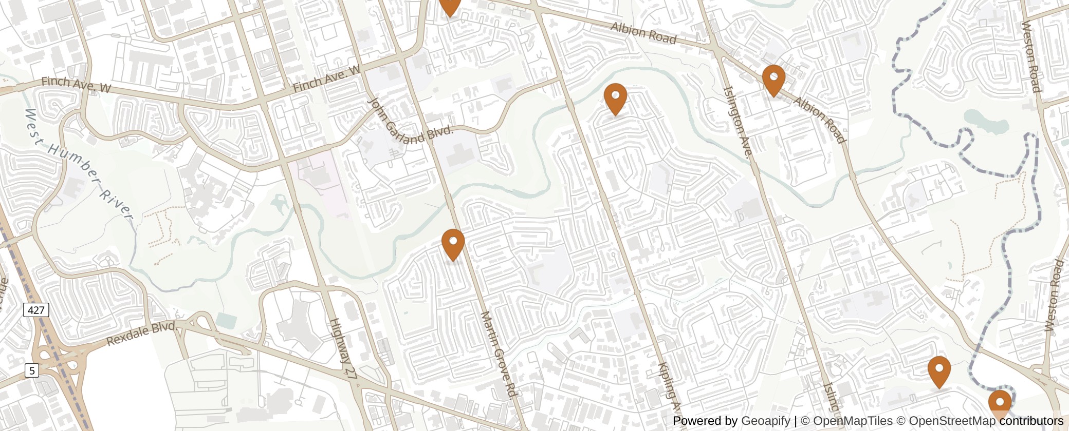 Map of Multiplexes in Etobicoke North, Toronto (Ward 1)