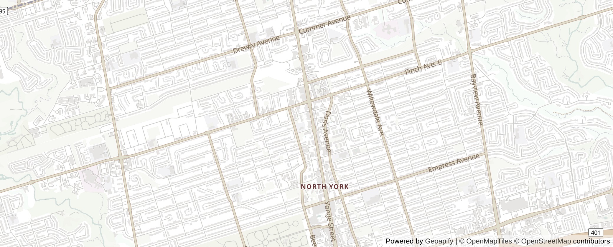 Map of Multiplexes in Willowdale, Toronto (Ward 18)