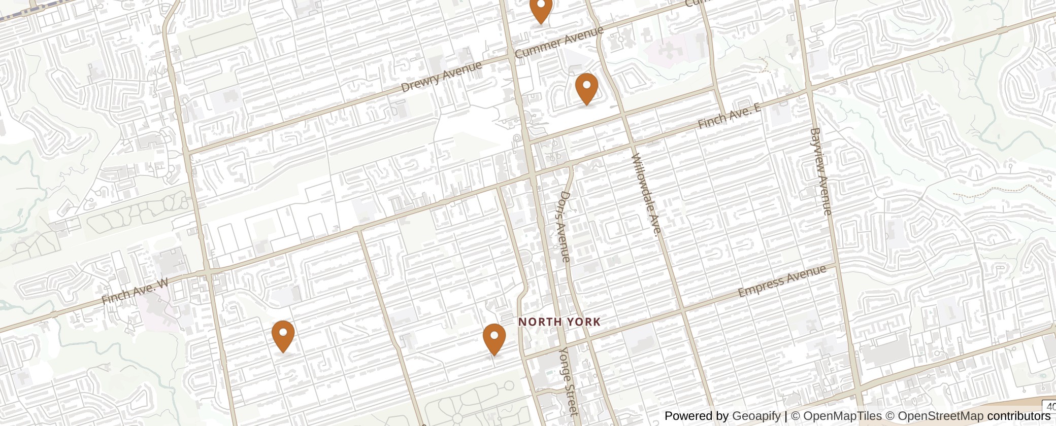 Map of Multiplexes in Willowdale, Toronto (Ward 18)